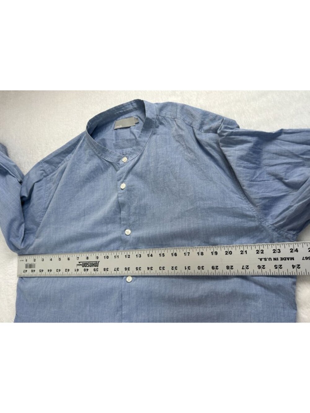 Vince Mens Blue Mandarin Collar Button-Up Shirt Large Long Sleeve Cotton Casual - Picture 8 of 11